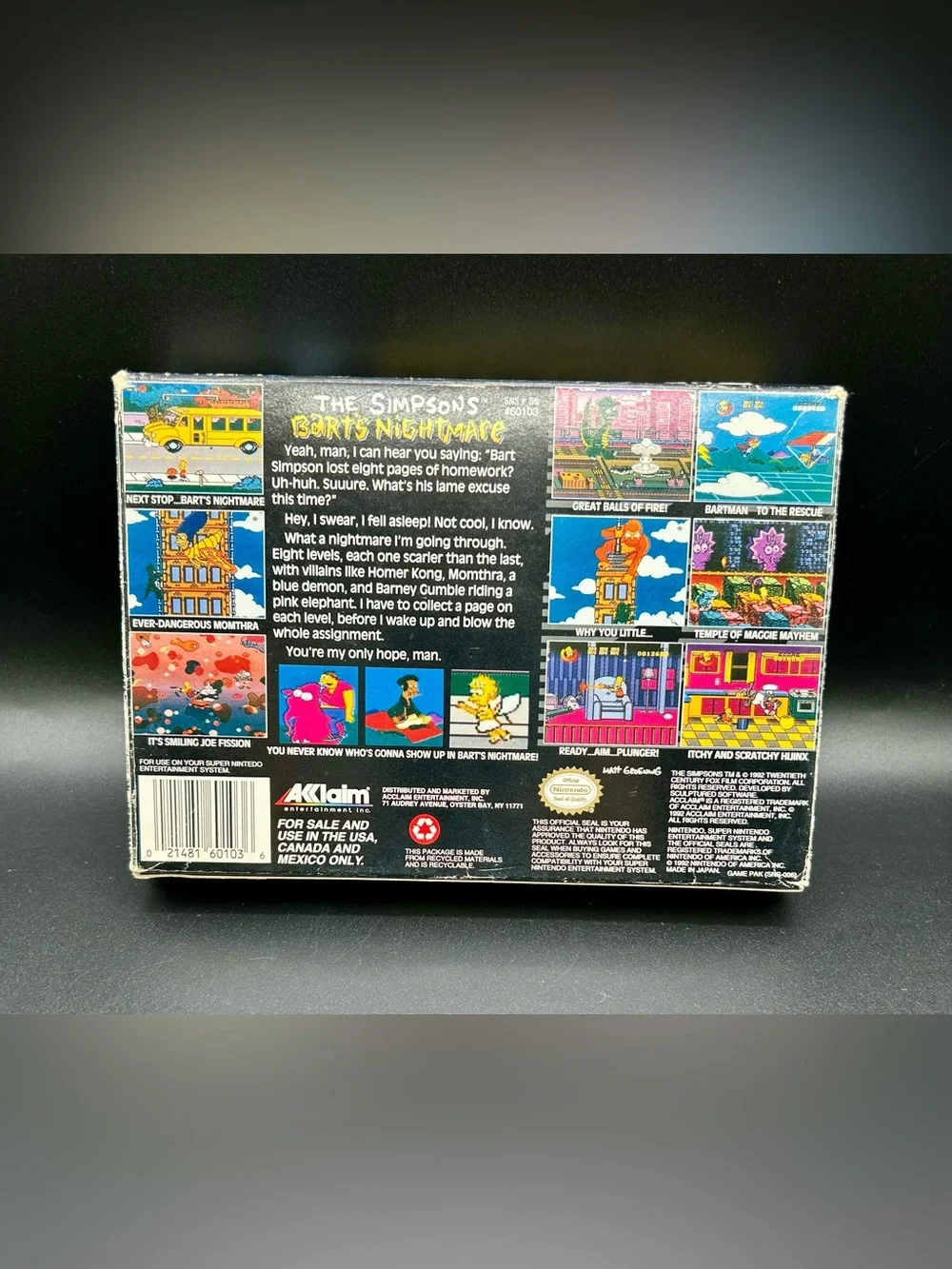 THE SIMPSONS BART’S NIGHTMARE VIDEO GAME. SUPER NINTENDO ( SNES)